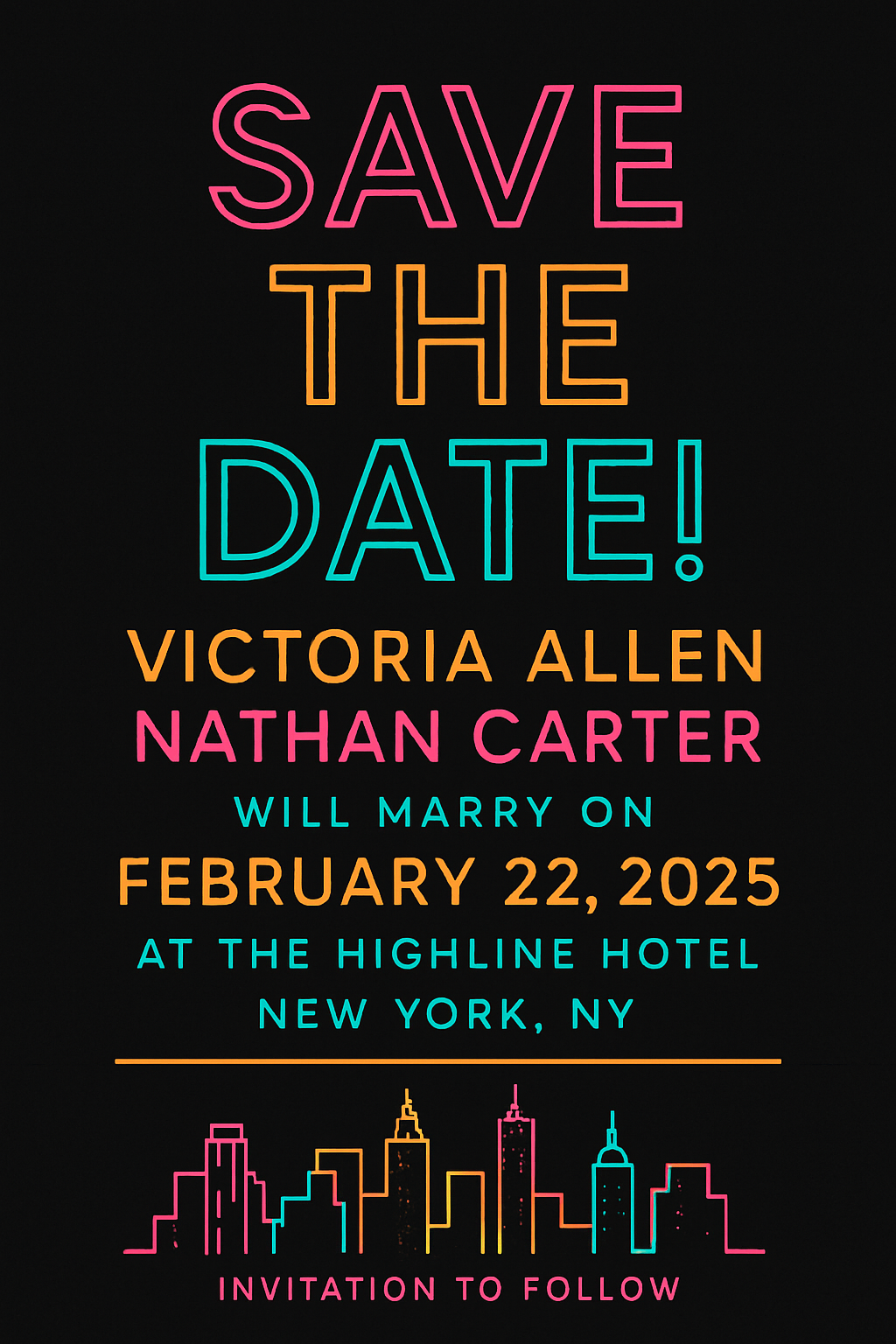 Victoria & Nathan Neon Save The Date
